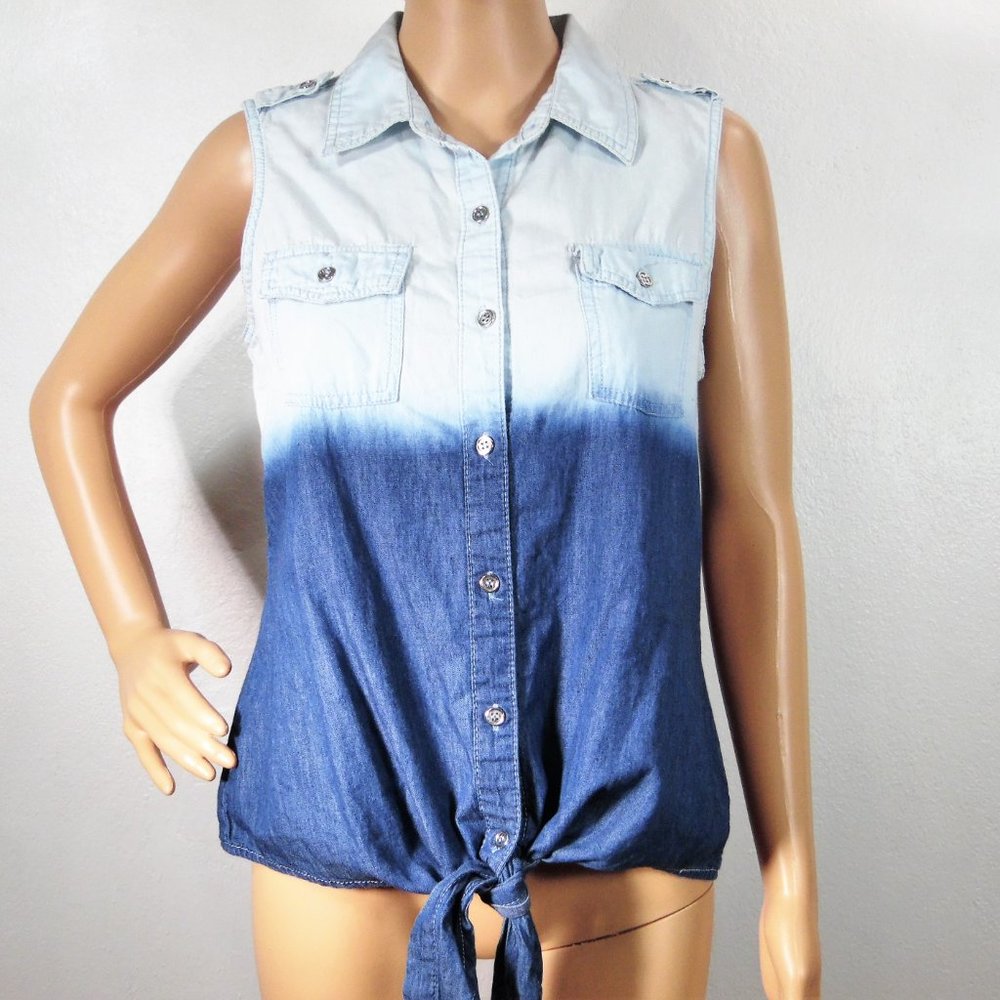 Mel & Mo Tie Front Ombre Blue Tie dyed Top
